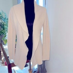 Massimo Dutta Women Ivory Open Front Beautiful Shawl Collar Thick Knit Cardigan